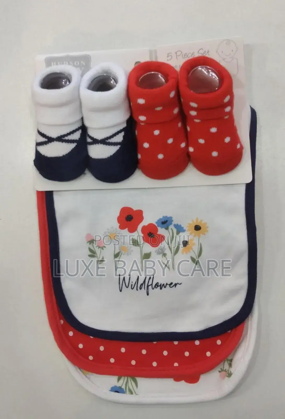 Baby Infant Girl Cotton Bib and Sock Set 5pk,