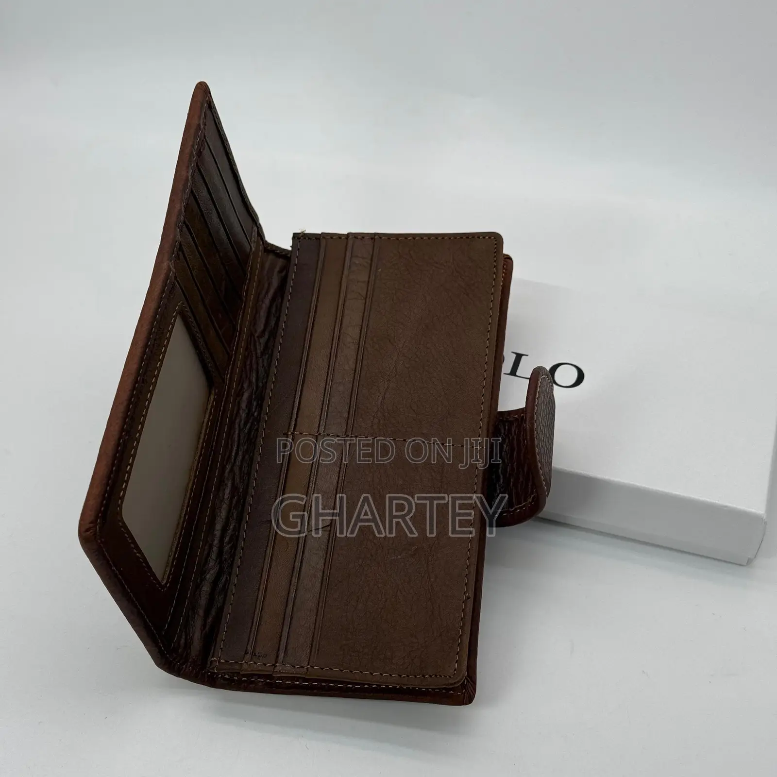 Genuine Leather Long Wallet Black Brown
