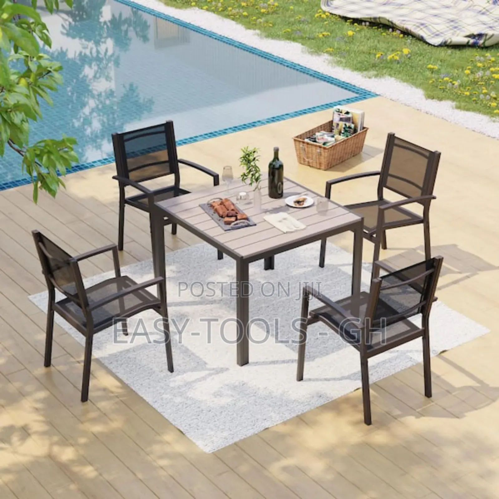 Outdoor Dining Set Chairs and a Metal Square Table