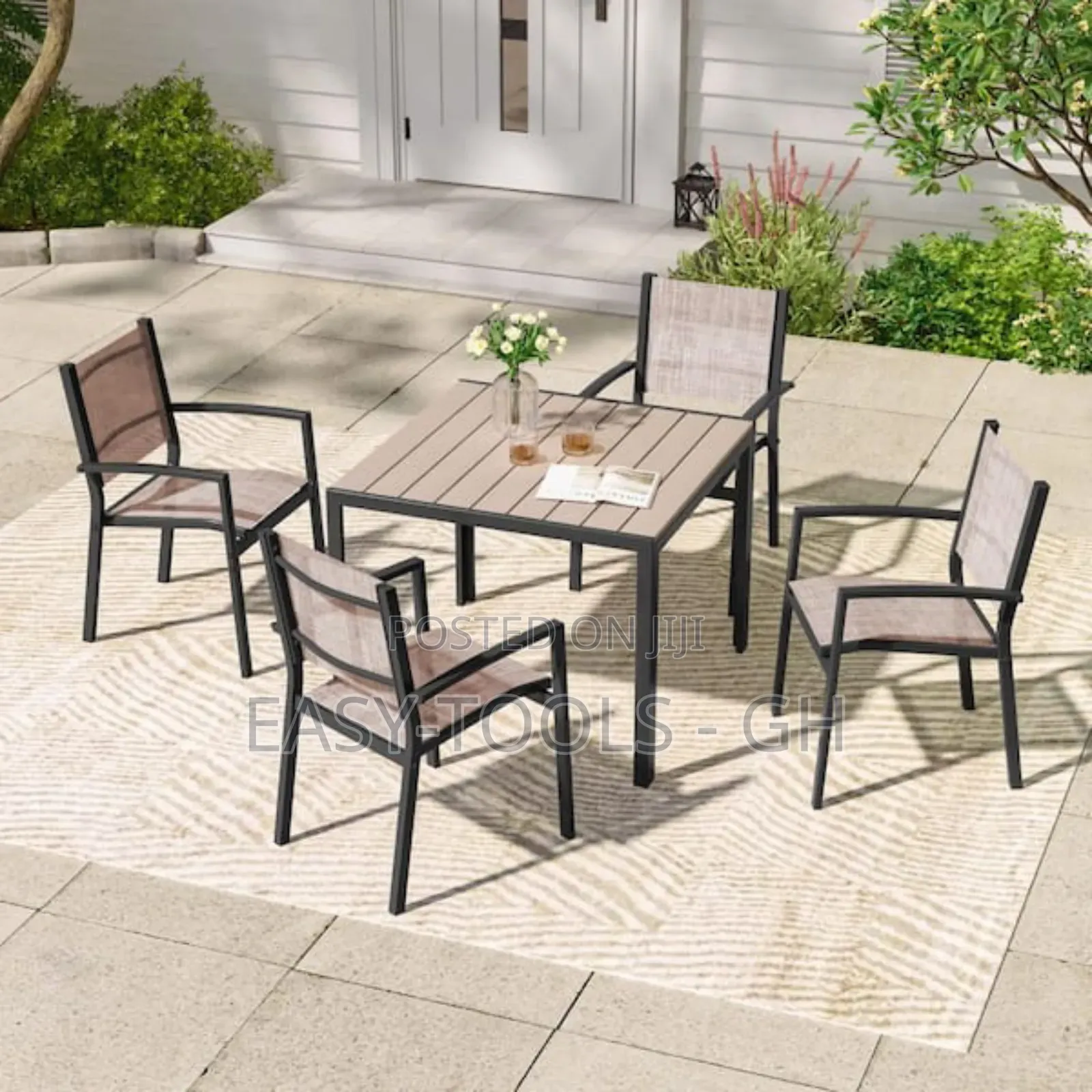 Outdoor Dining Set Chairs and a Metal Square Table