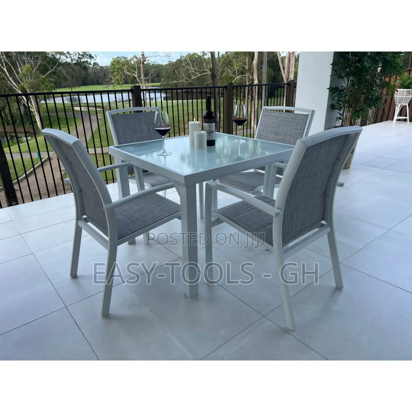 Outdoor Dining Set Chairs and a Metal Square Table