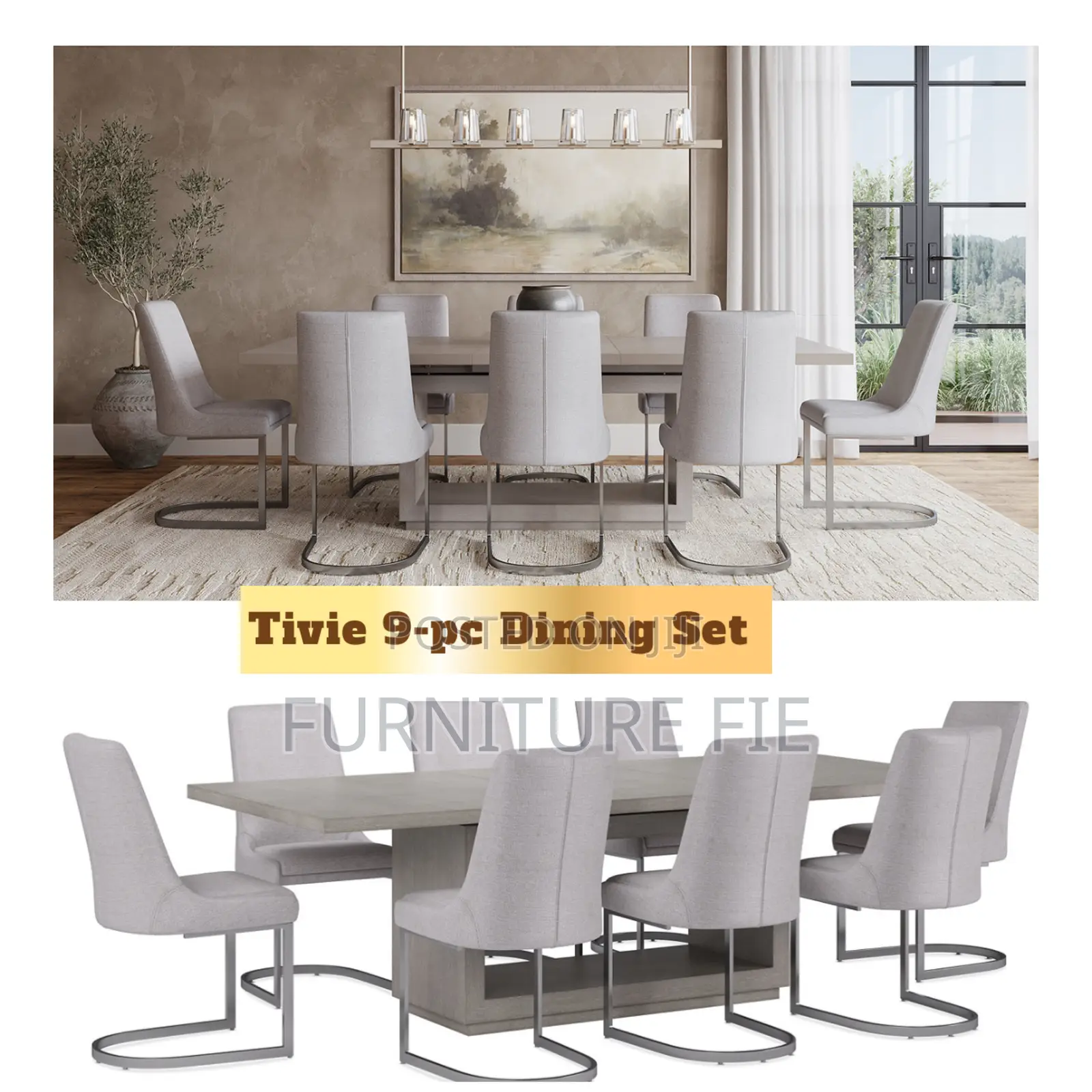 Tivie 9 Pc Dining Set (Rectangular Table + 8 Dining Chairs)