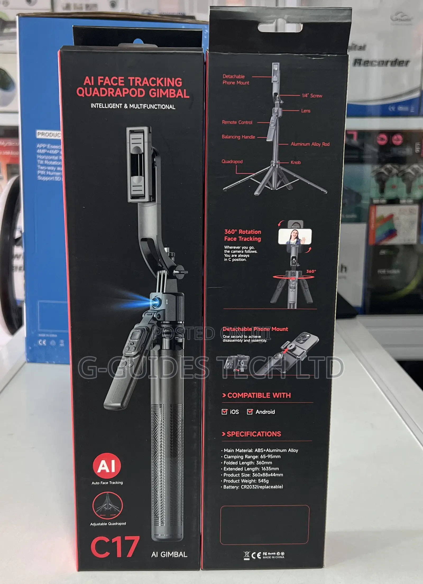 C17 Selfie Stick Ai Face Tracking Quadrapod Gimbal