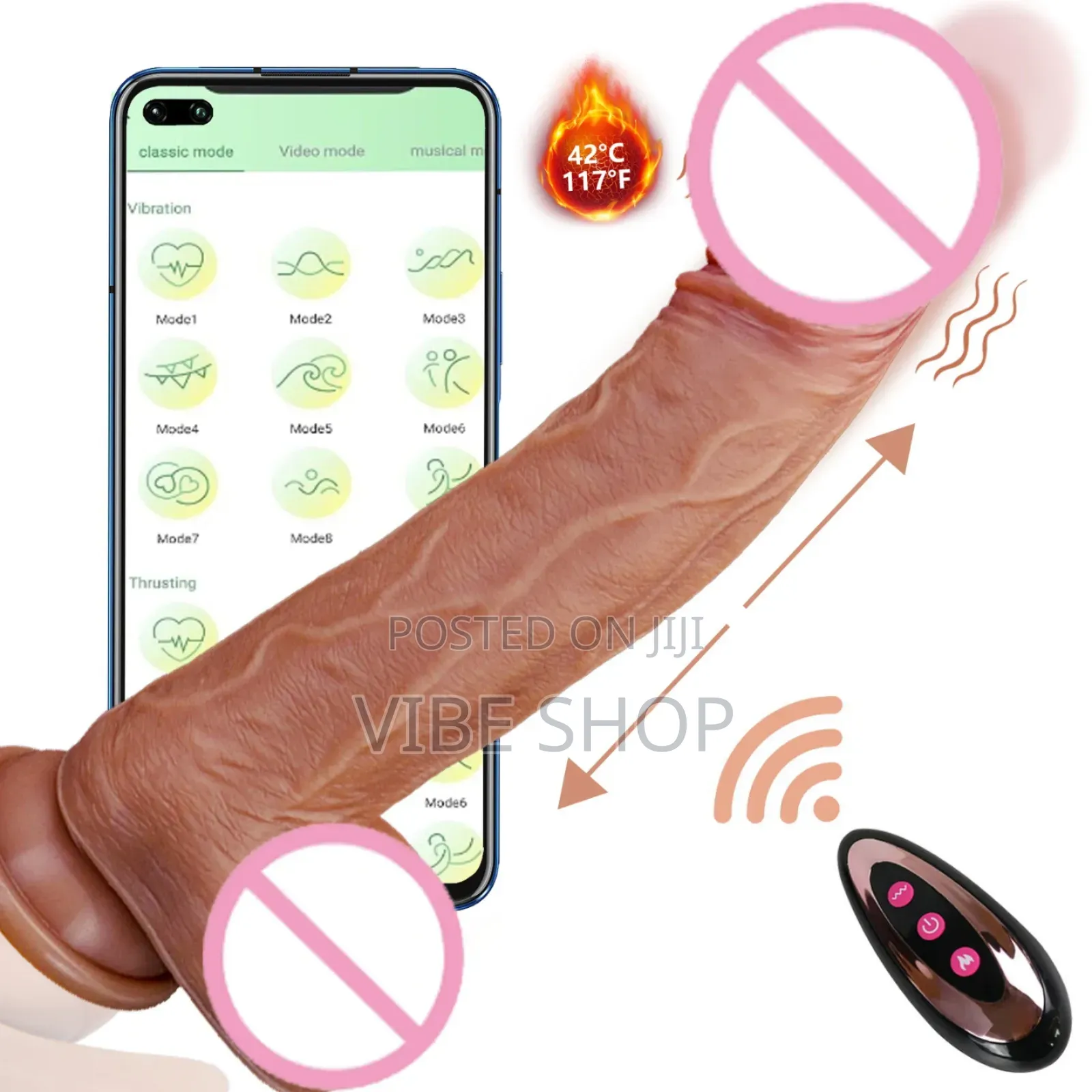 Thrusting Dildo - Remote 7 Vibration Modes Self-Heating