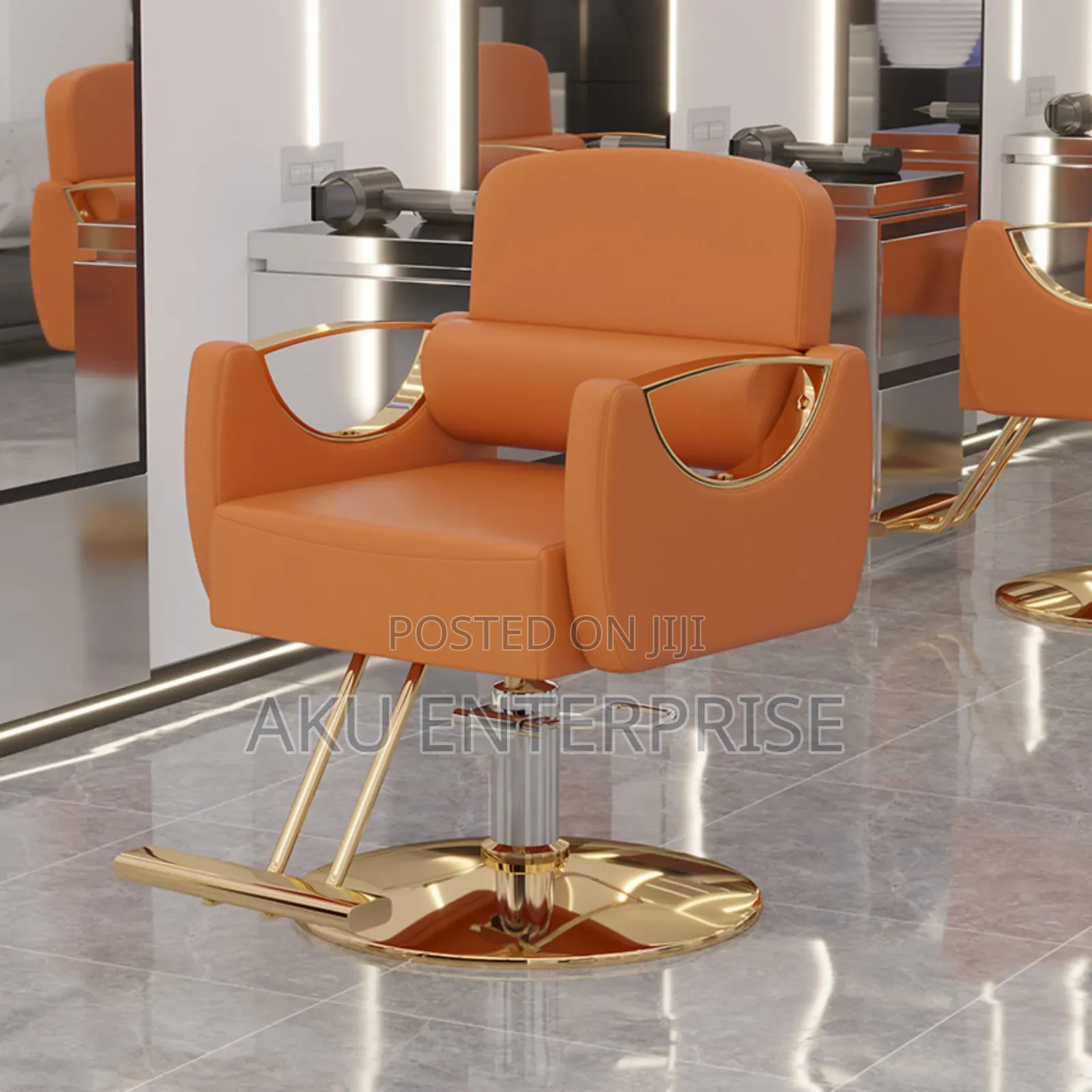 Leather Hair Saloon Chair Babar Chair Gold Legs Adjustable