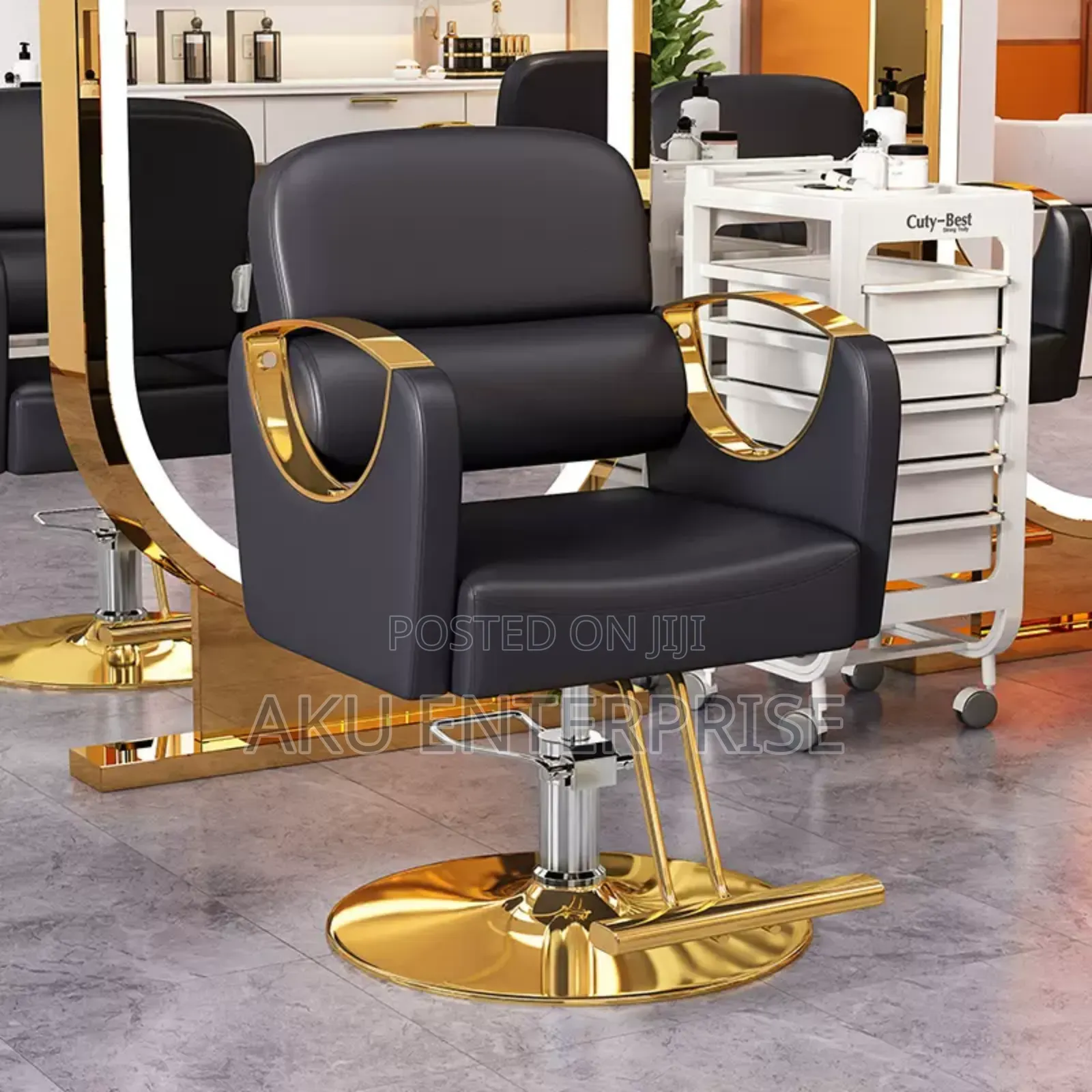 Leather Hair Saloon Chair Babar Chair Gold Legs Adjustable