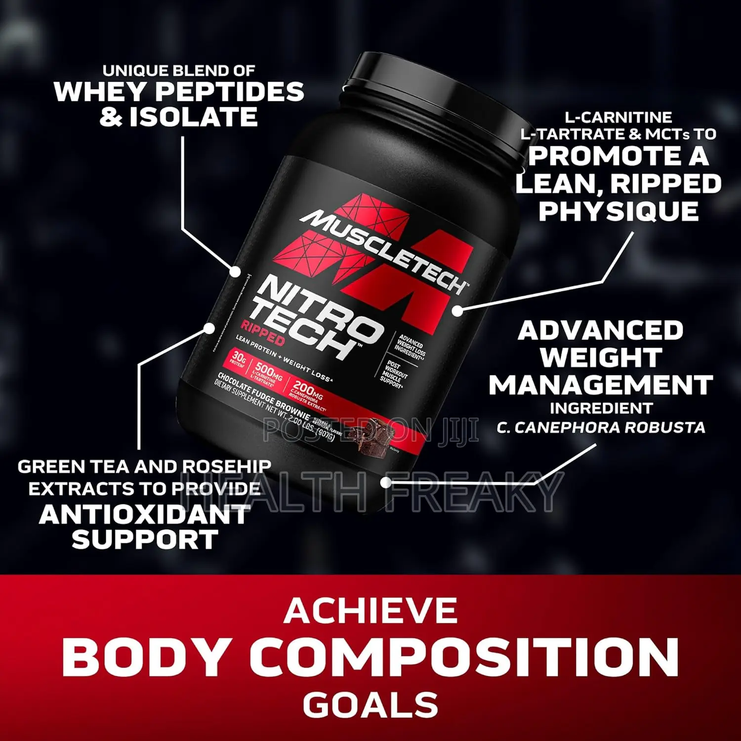 Whey Protein Nitrotech Ripped Weight Loss Lean Muscle Growth
