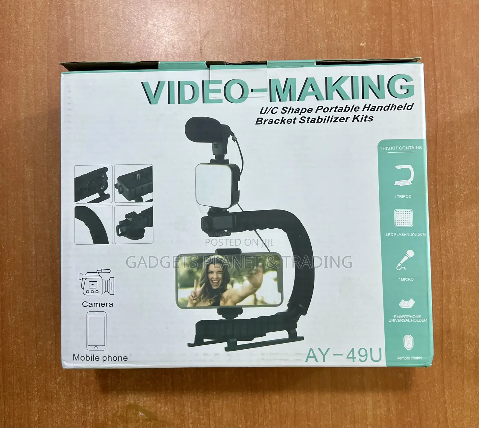 Ay49u Portable Camera Stabilizer With Fill Light Mic