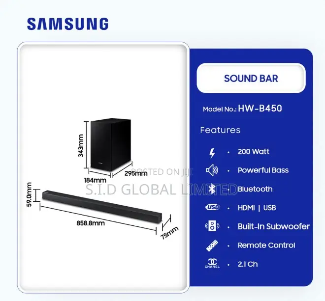 Powerful Bass Samsung B-Series Soundbar Hwb450