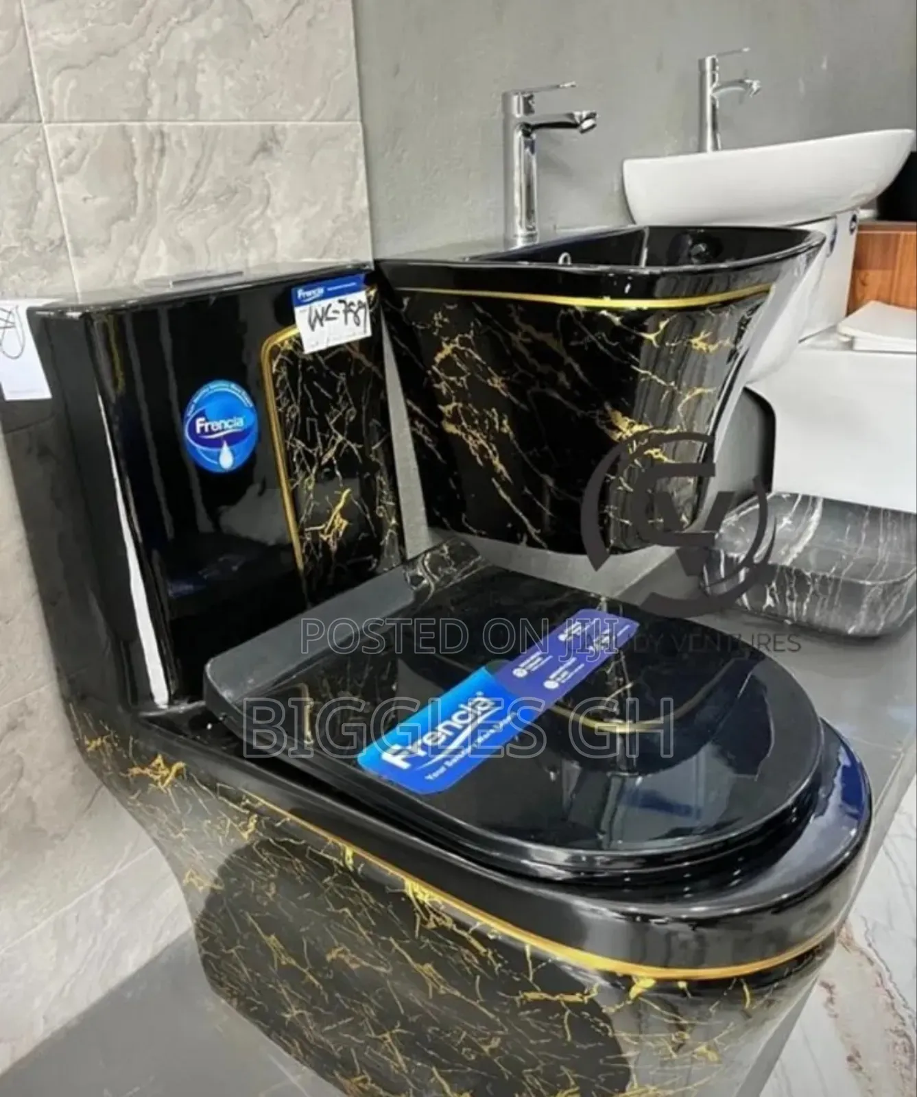Black and Gold Wc With Basin Complete