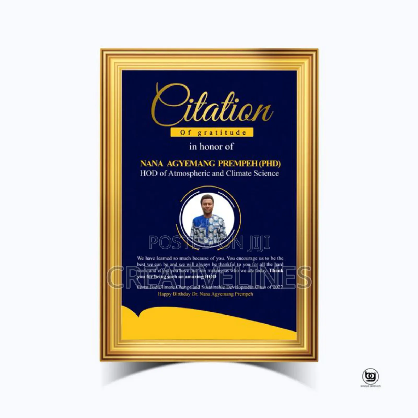 Citatation of Honour