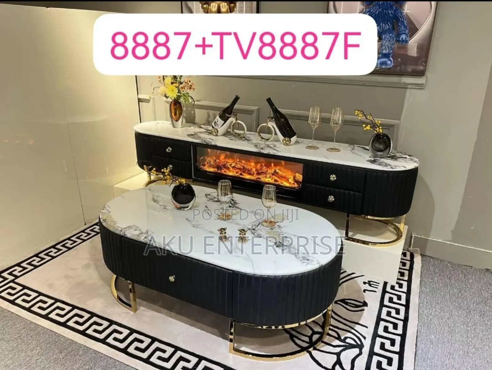 Marble Centre Table and Tv Stand Electric Fireplace