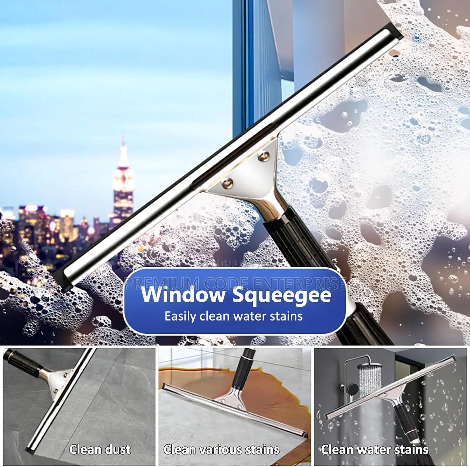 Glass Squeegee With Adjustable Stainless Steel Handle