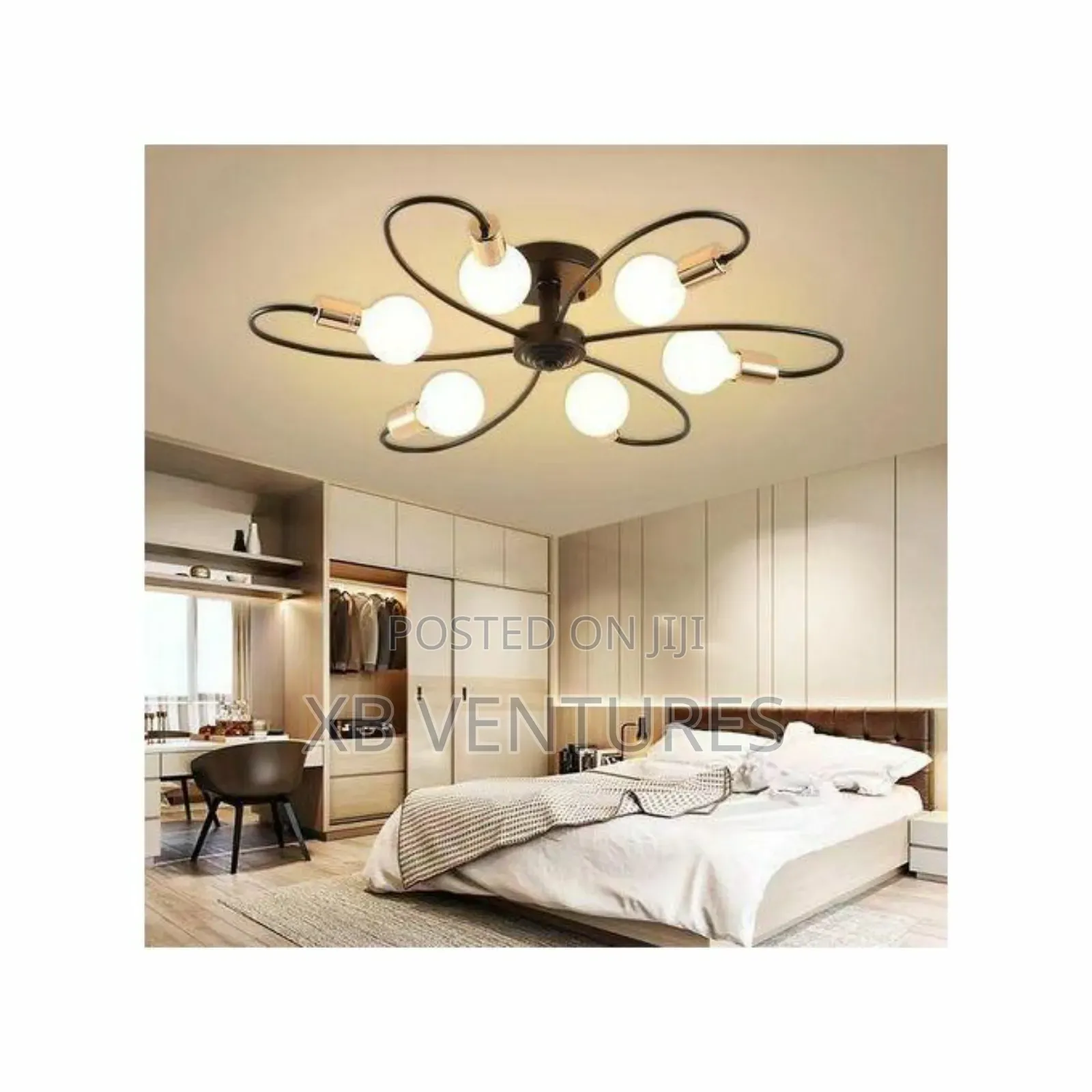 Six Head Black Gold Ceiling Light With Light Source