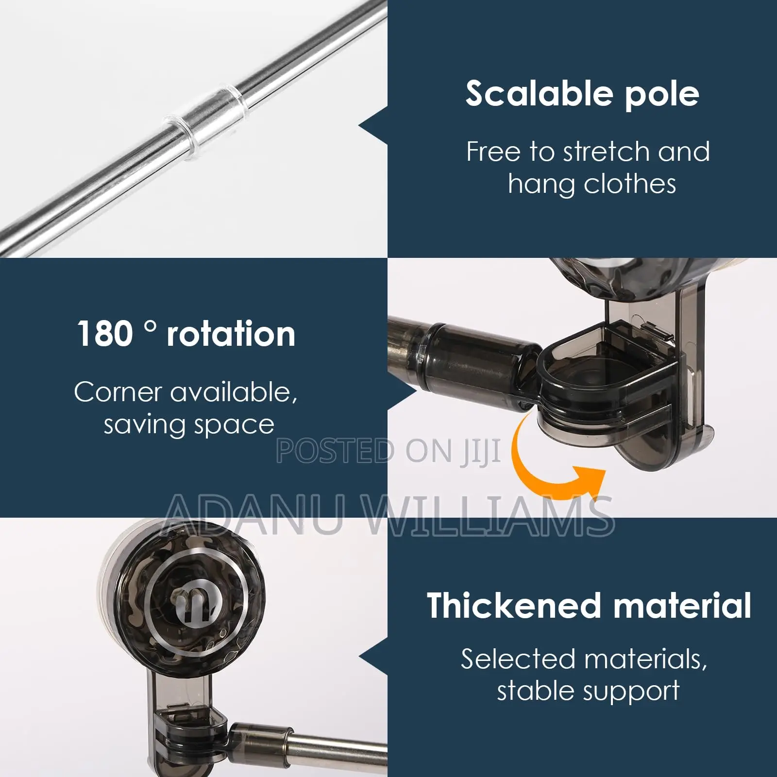 Rotatable And Extendable Towel Rack With Suction Cup Hooks