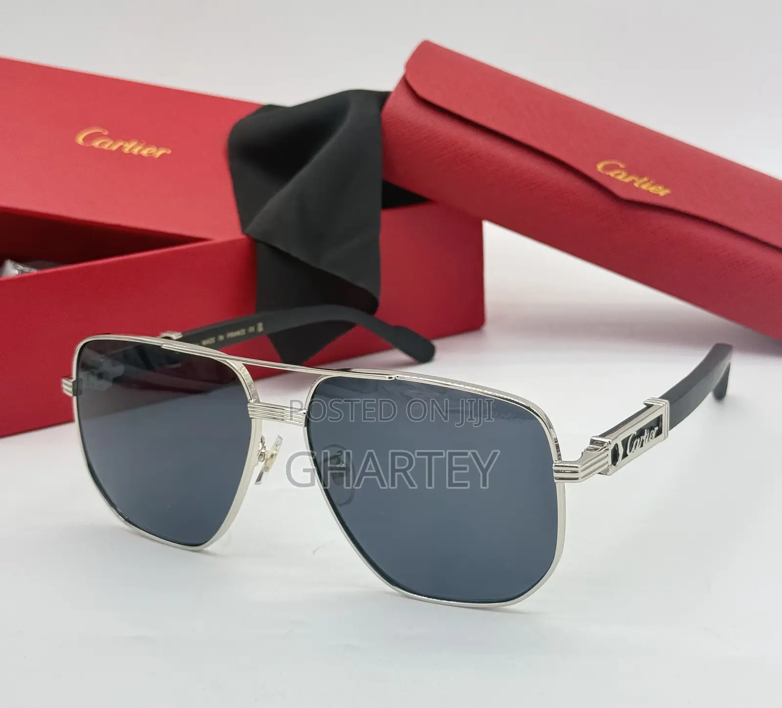 Cartier Male Sunglasses Protective Metal Gold With Grey