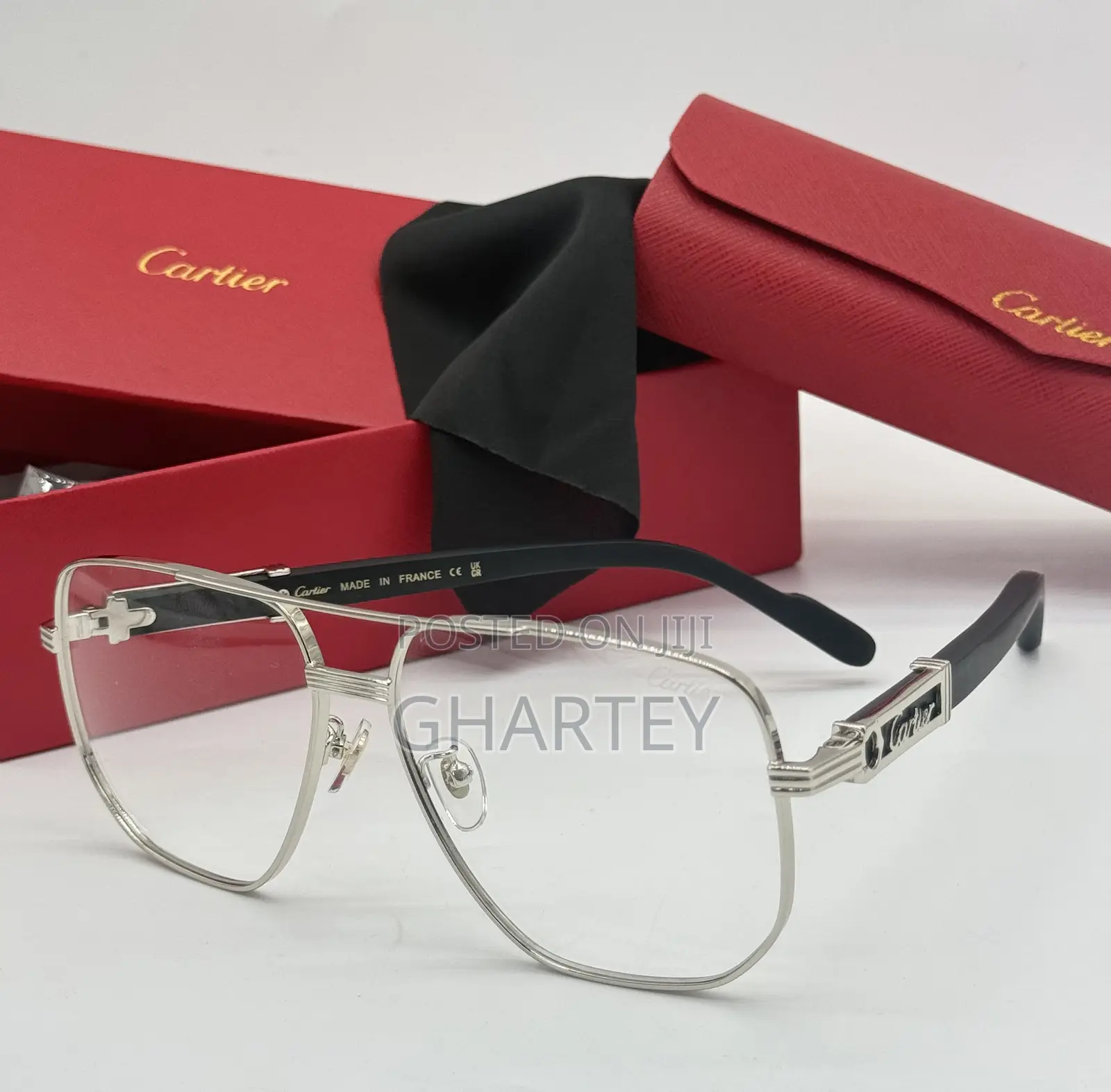 Cartier Male Sunglasses Protective Metal Gold With Grey