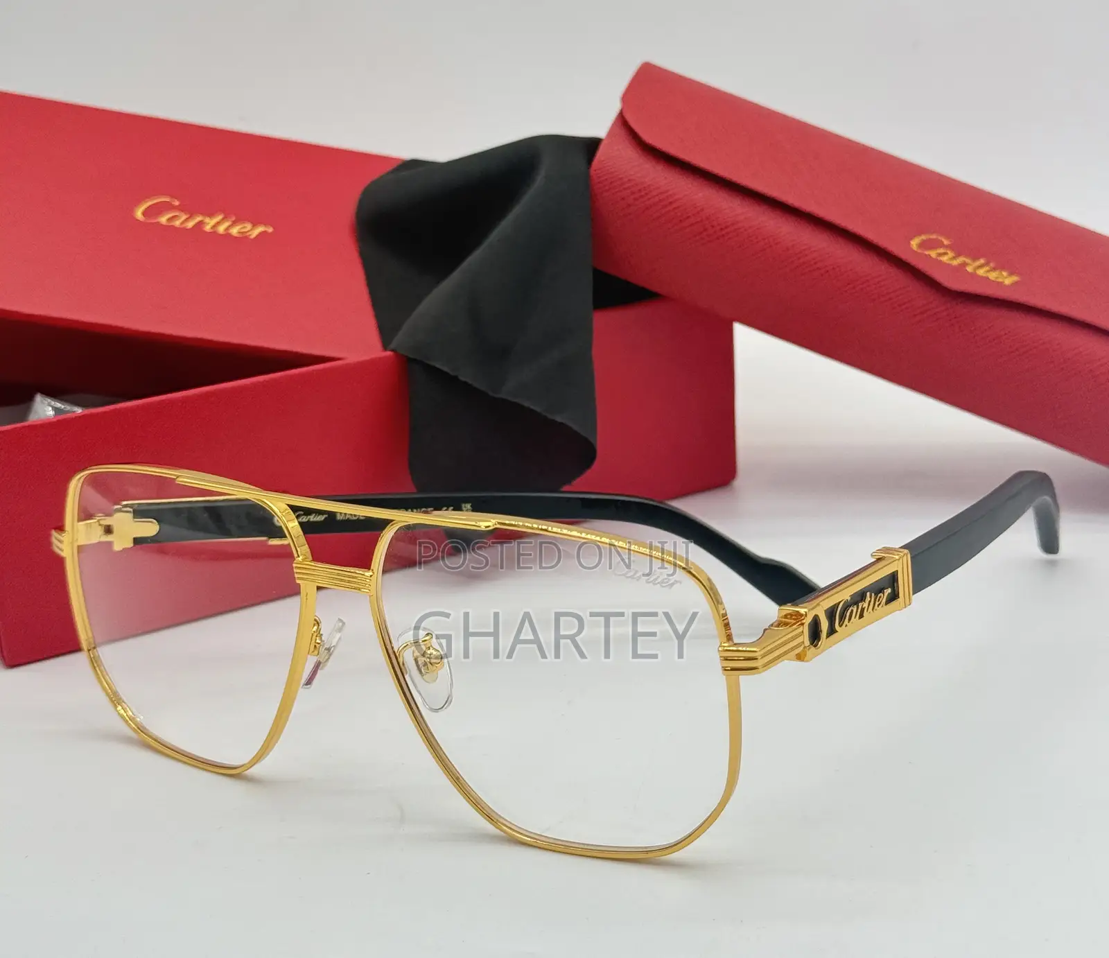 Cartier Male Sunglasses Protective Metal Gold With Grey