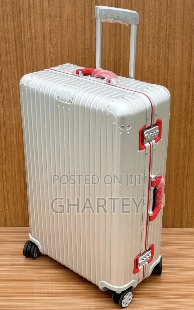 Rimowa Two Toned Silver Red Handle Travel Suitcase