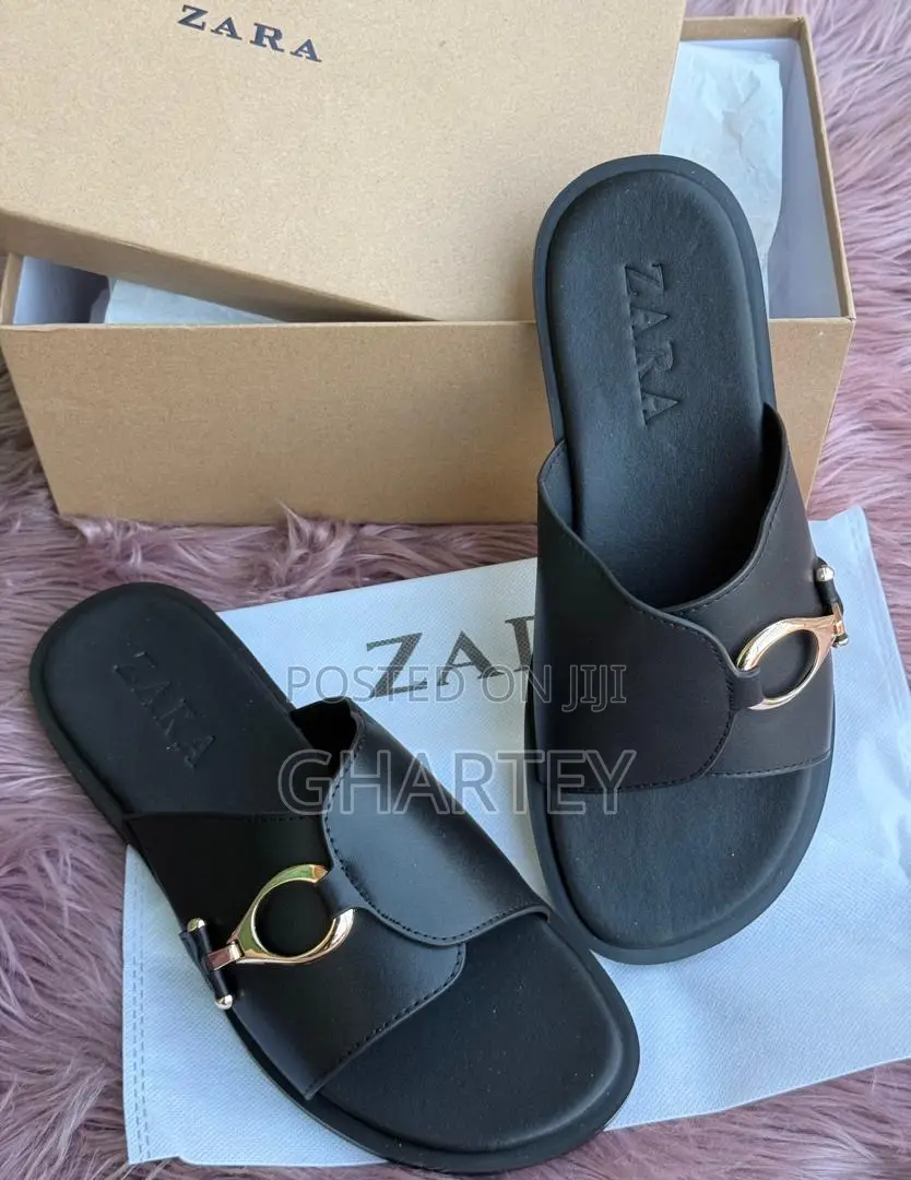 Zara Men’S Leather Slippers - Black
