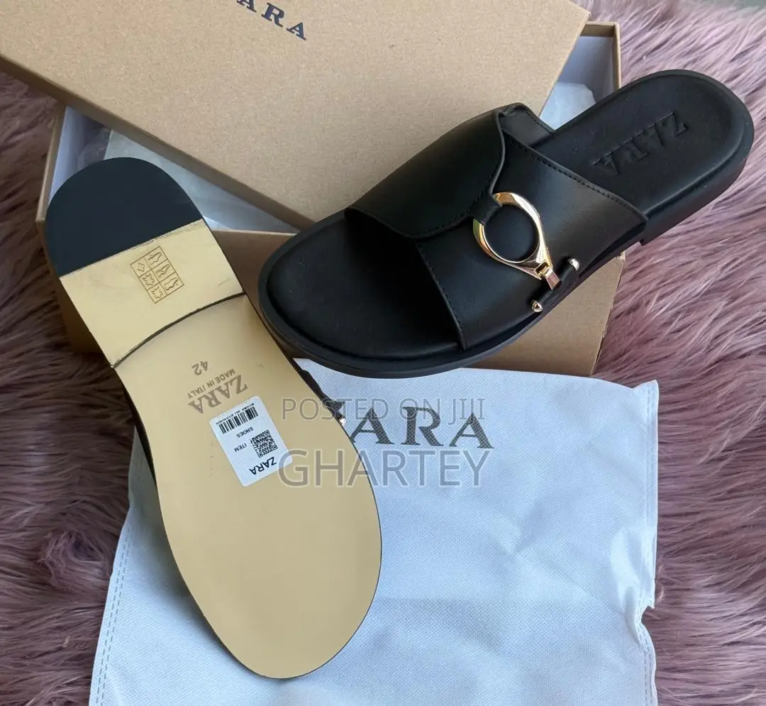 Zara Men’S Leather Slippers - Black