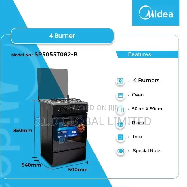 Midea 4 Burner Glass Mirror Gas Cooker