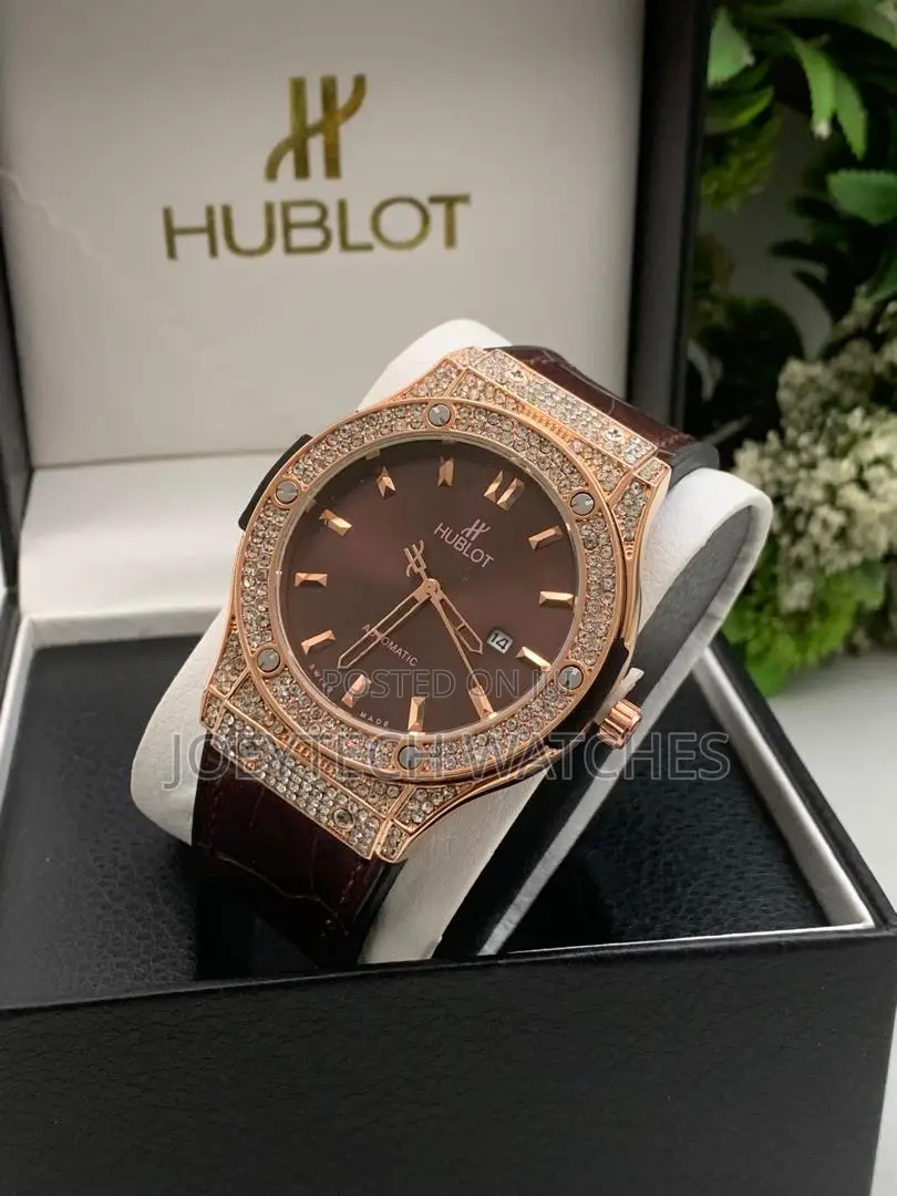 Iced Hublot Timepiece ( Brown Leather)