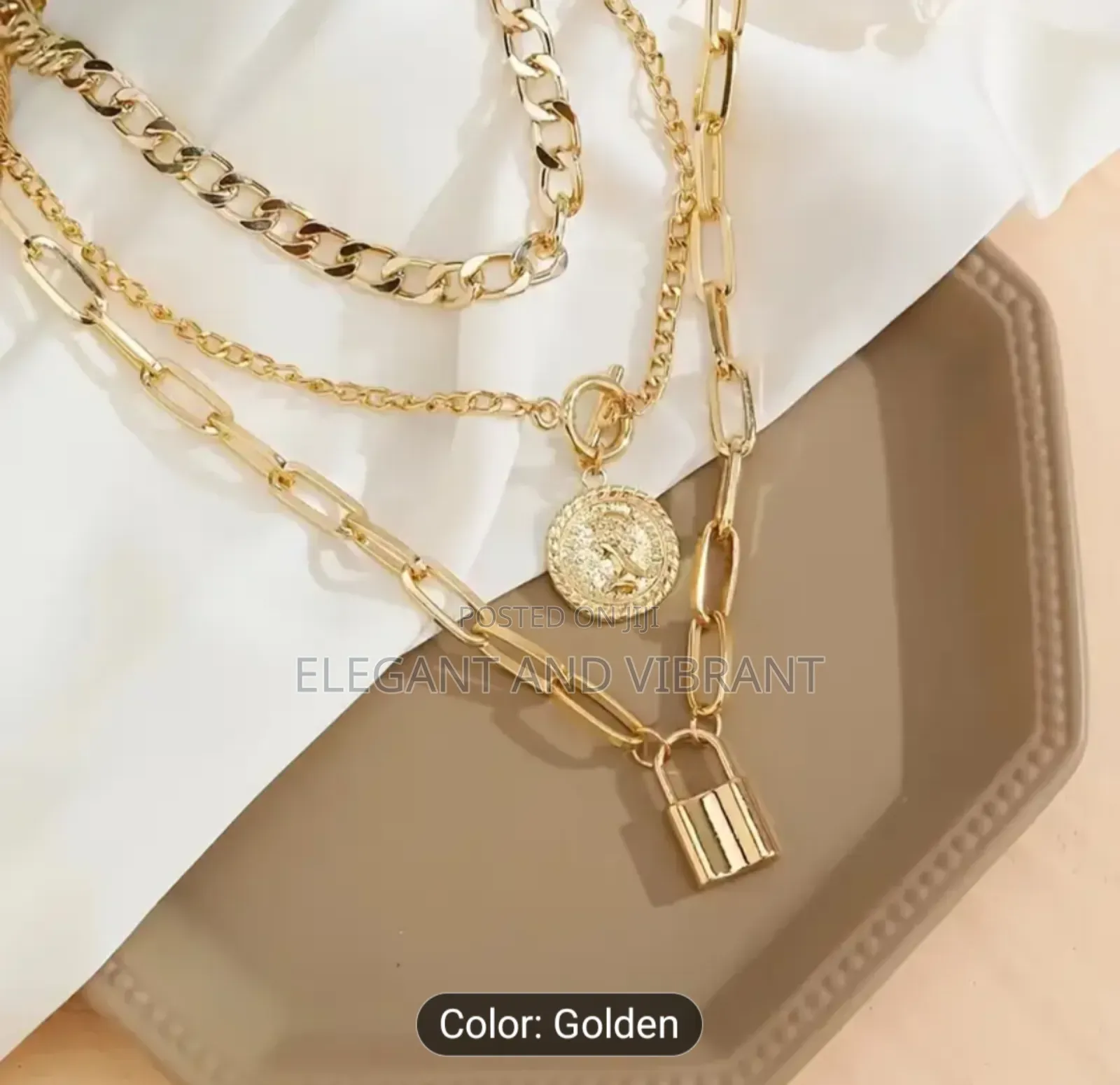 Fashionable Tag and Lock Jewellery Set of 3 Chains