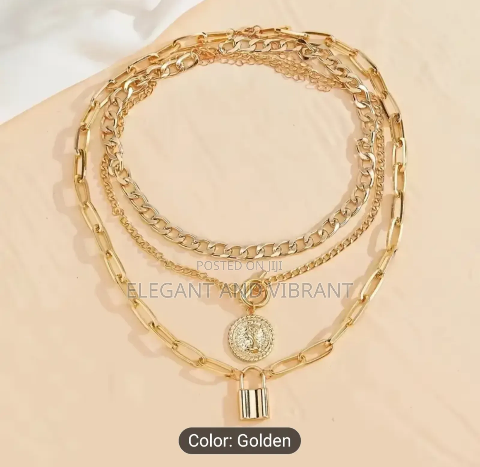 Fashionable Tag and Lock Jewellery Set of 3 Chains