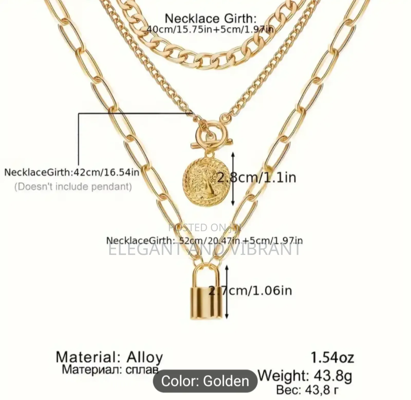 Fashionable Tag and Lock Jewellery Set of 3 Chains
