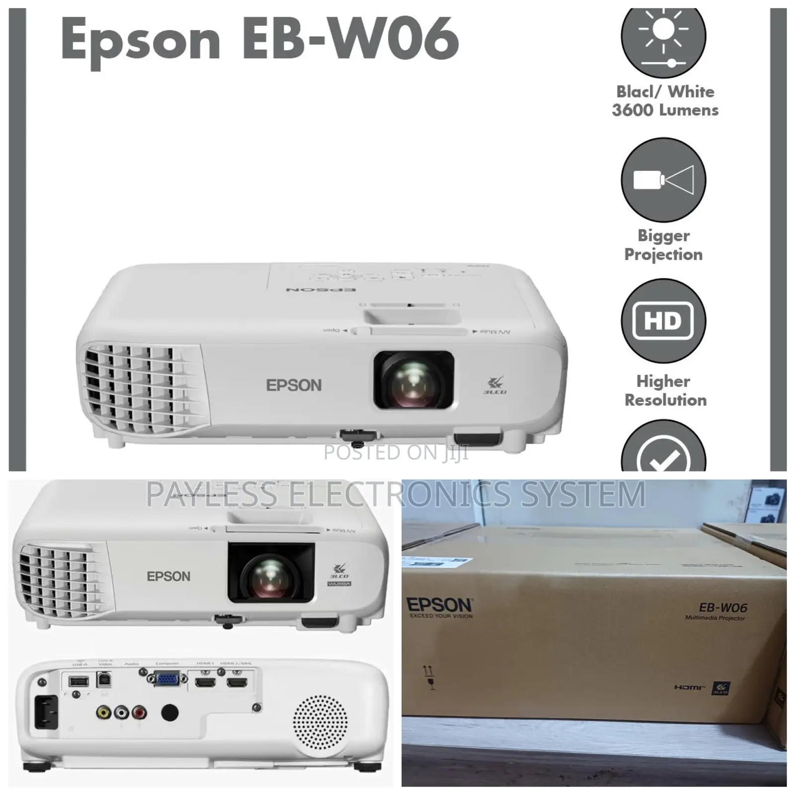 Epson Eb-W06-3600 Lumens, Hdmi,Vga,Usb Projectors