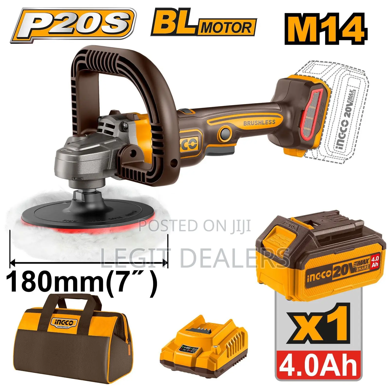 Ingco Angle Polisher Cordless 20v, 7inches