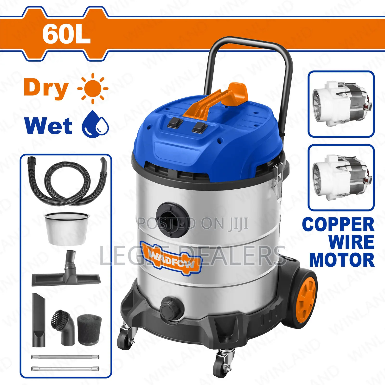 Wadfow Vacuum Cleaner 1200x2 (2400w), 2 Motors, 60l