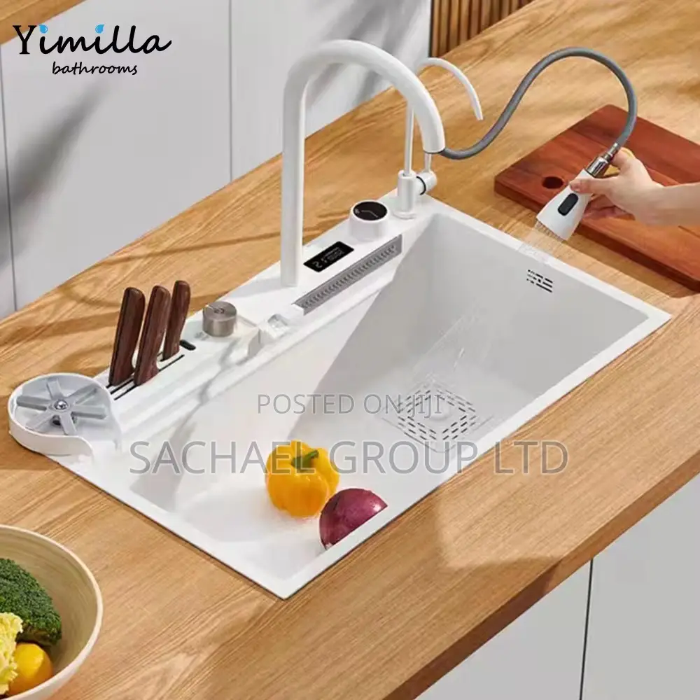 White Waterfall Double Kitchen Sink