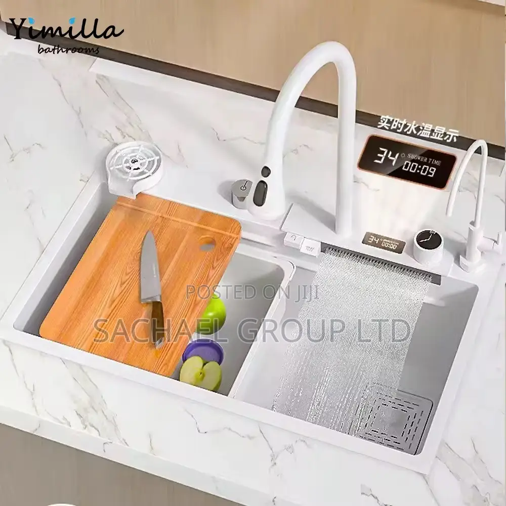 White Waterfall Double Kitchen Sink