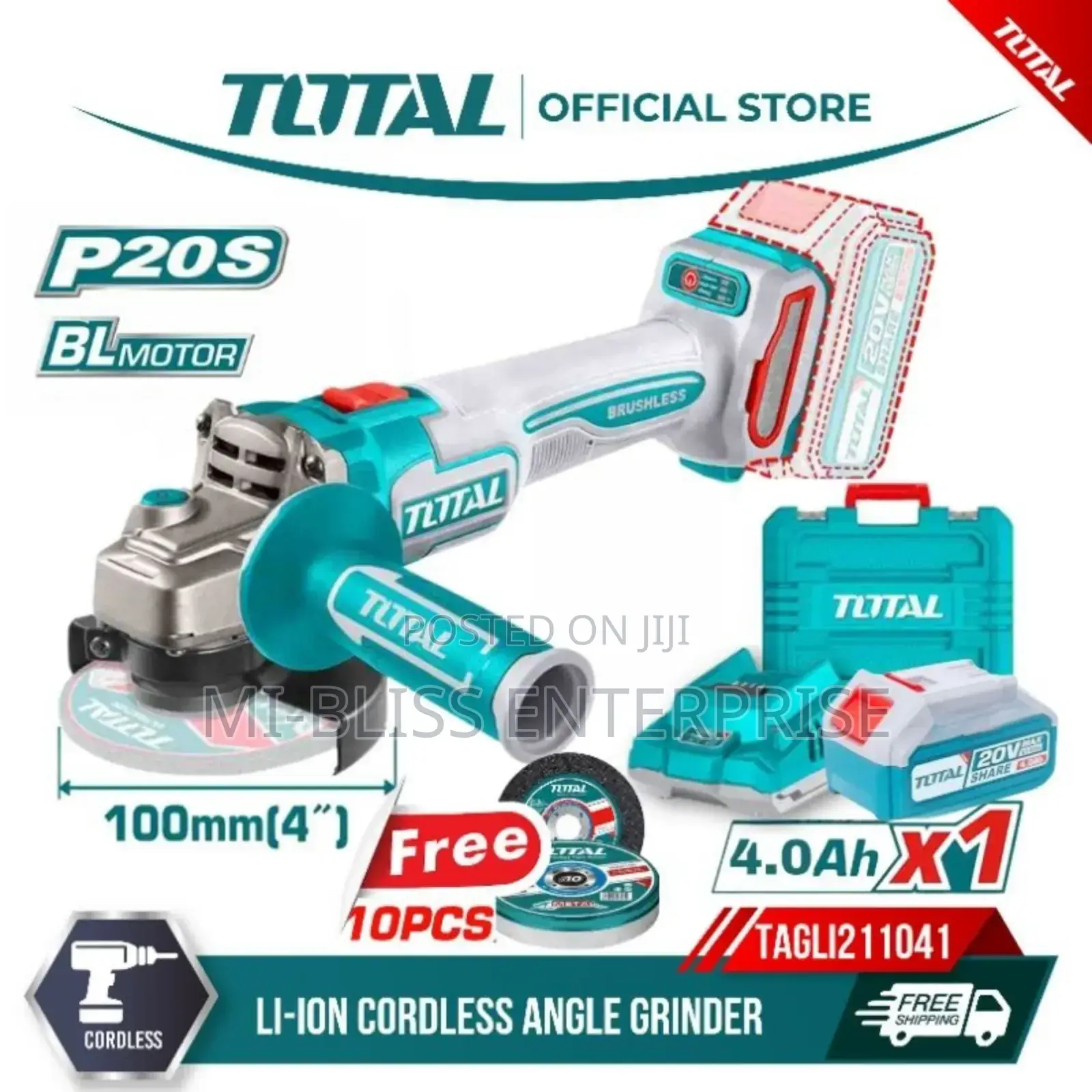 Total Codeless Angle Grinder 20v