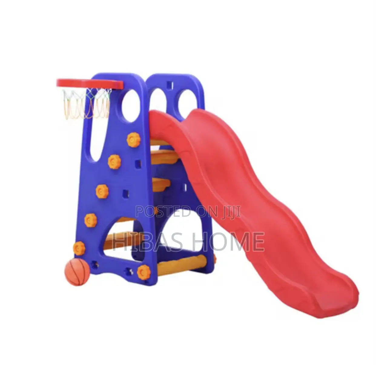 Big Size Blue Red Slide With Basket Ball Hoop 158*84*103