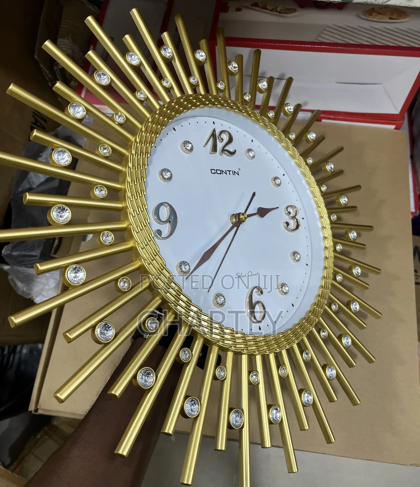 Large Stylish Wall Clock in Gold Color