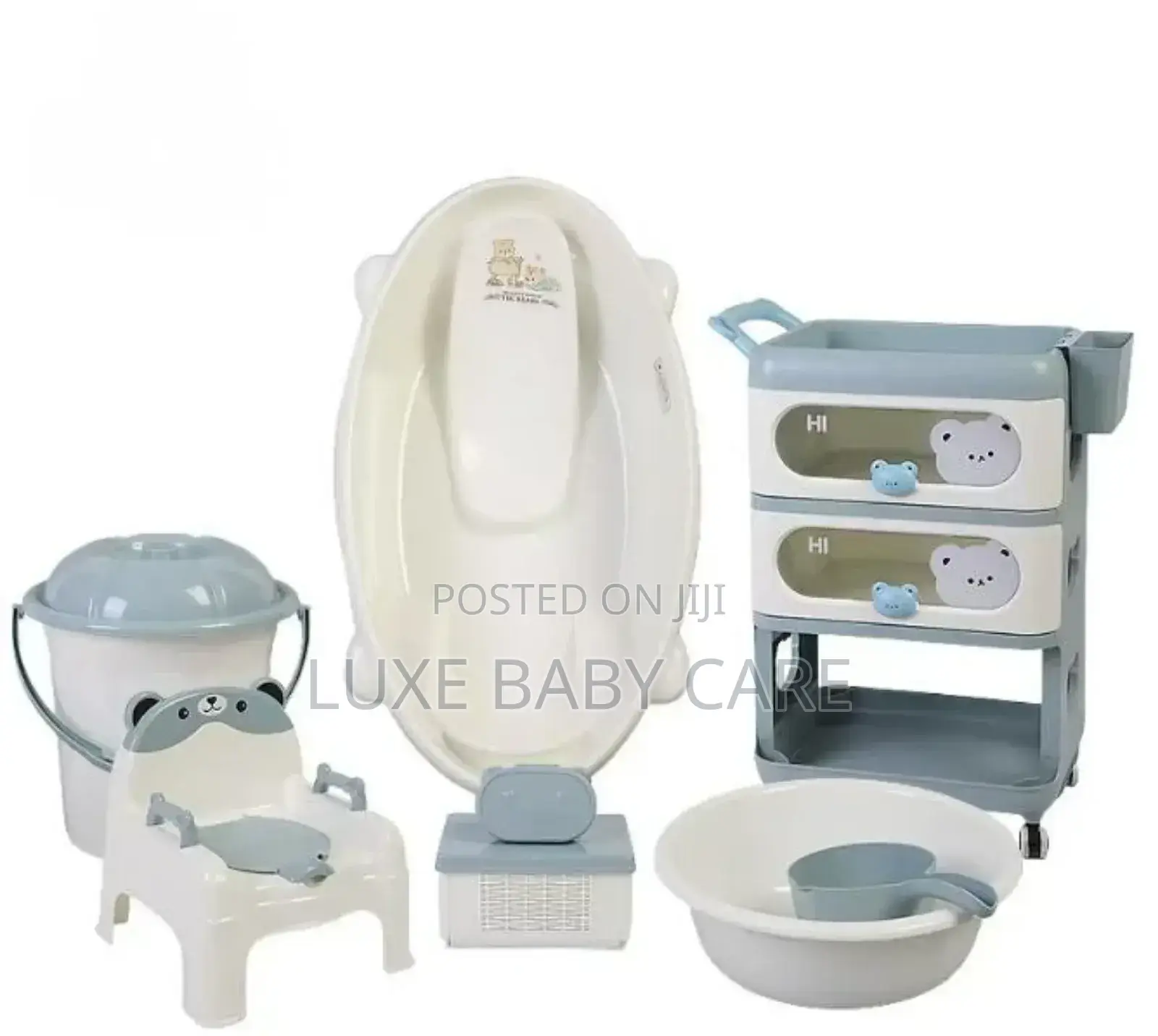 Baby Bath Tub Set With 3-Layer Cart