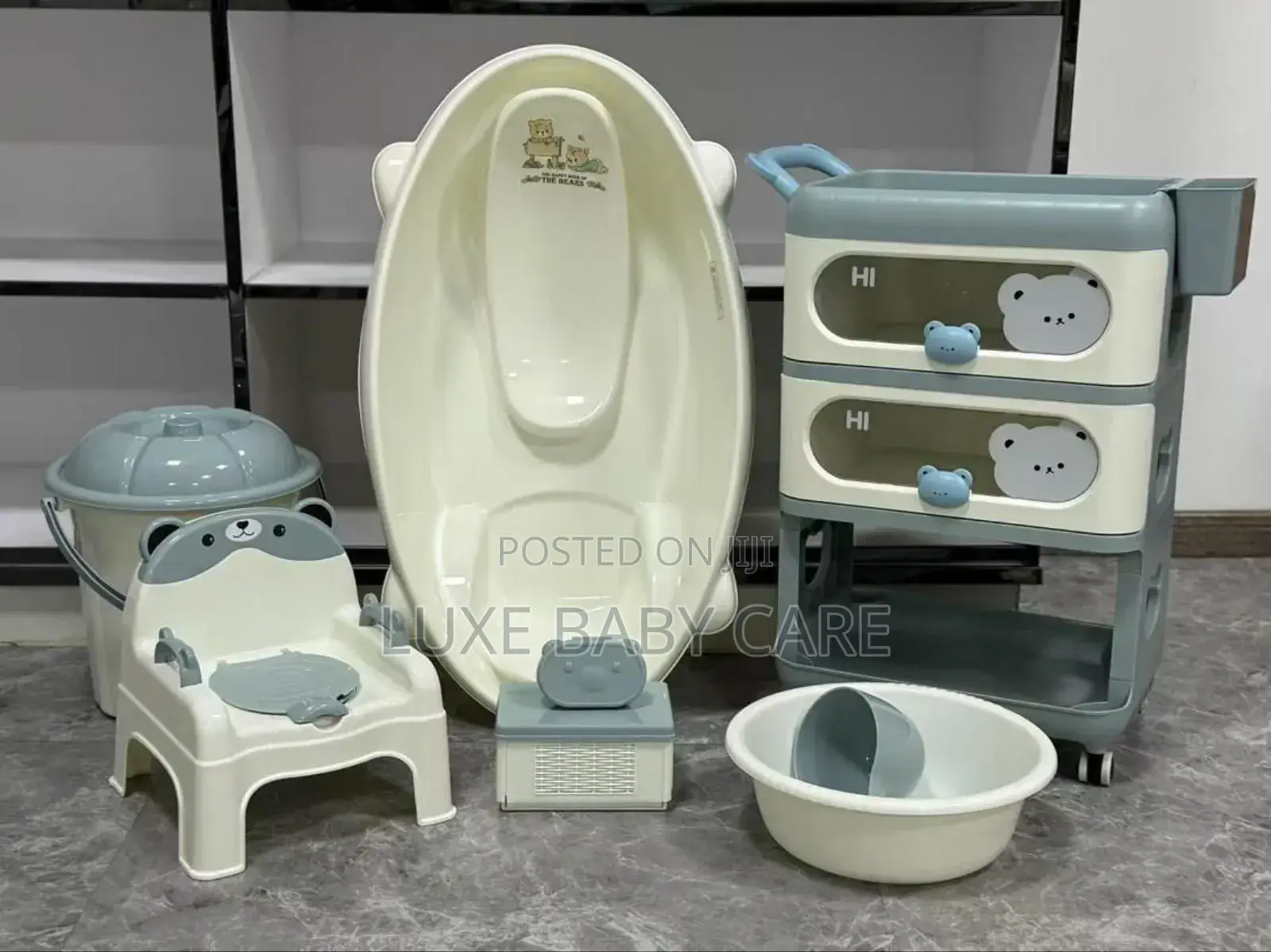Baby Bath Tub Set With 3-Layer Cart