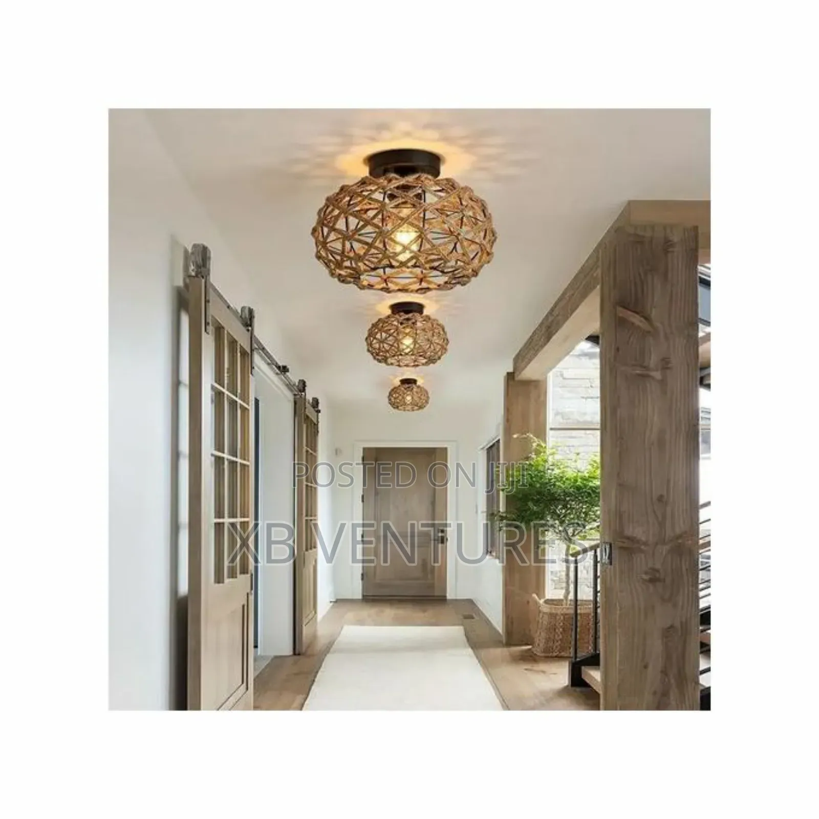 Ceiling Light With Coastal Woven Twine Cage Rattan