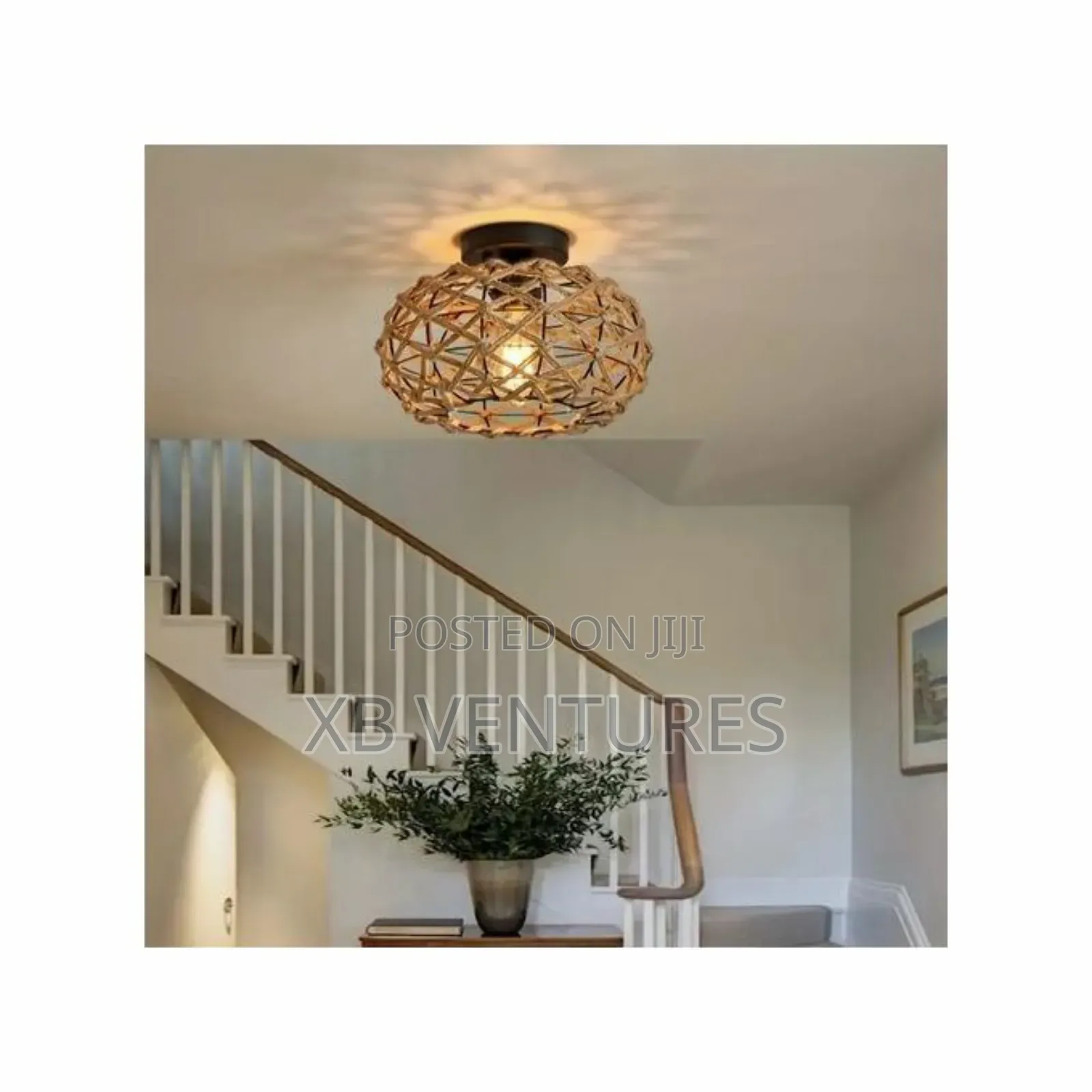 Ceiling Light With Coastal Woven Twine Cage Rattan