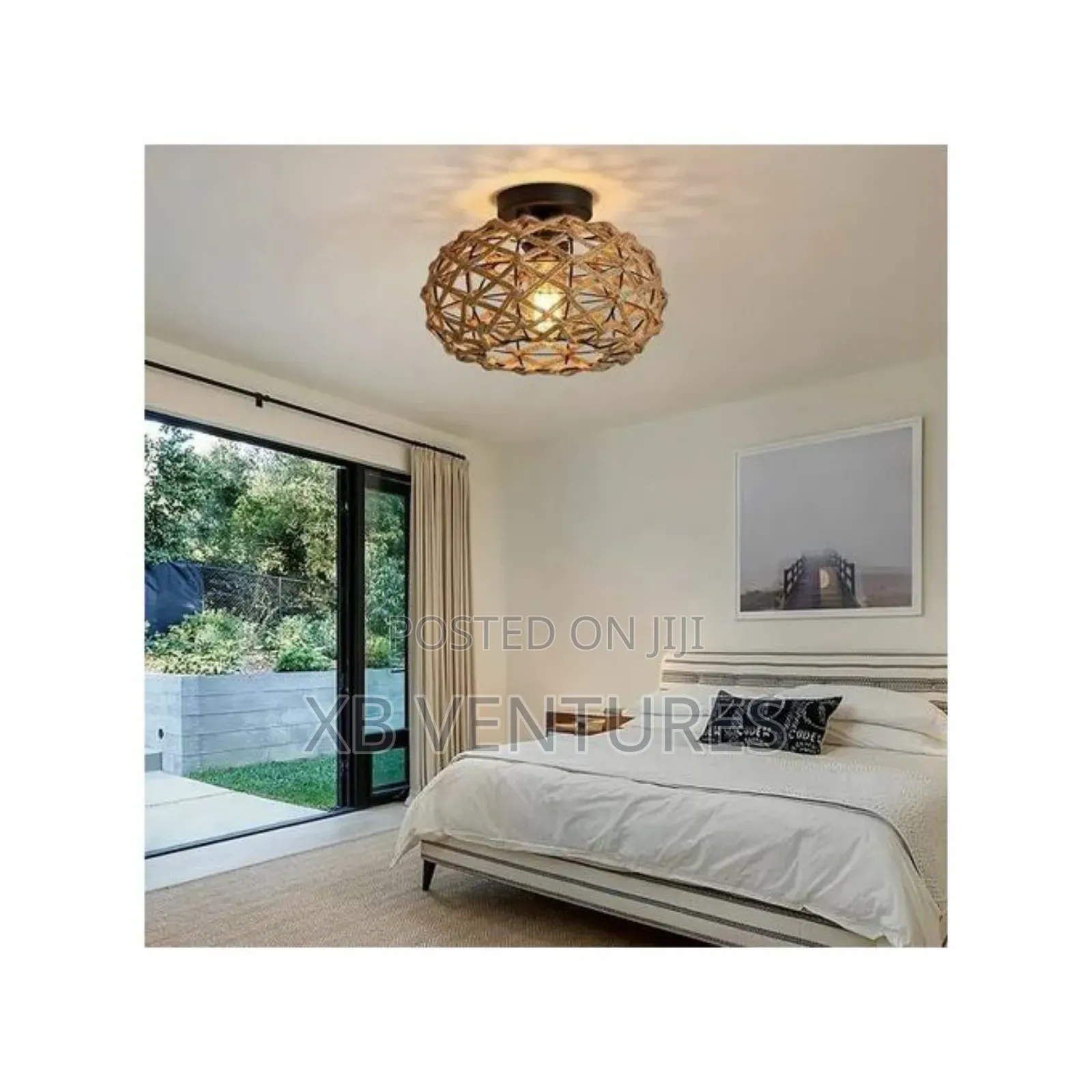 Ceiling Light With Coastal Woven Twine Cage Rattan