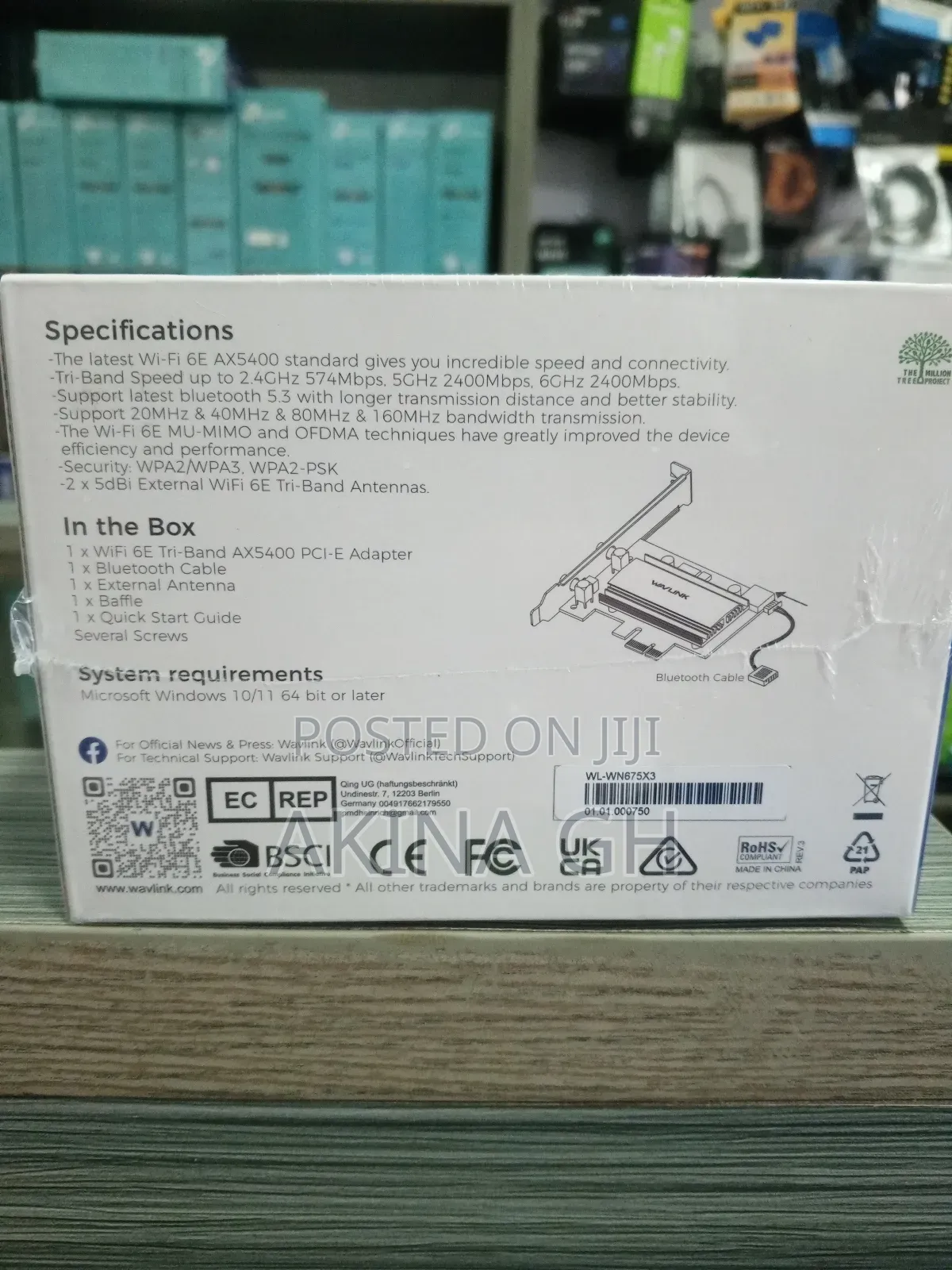 Wavlink Wi-Fi6 Tri-Band Ax5400 Pci-E Wifi Adapter With Bluetooth