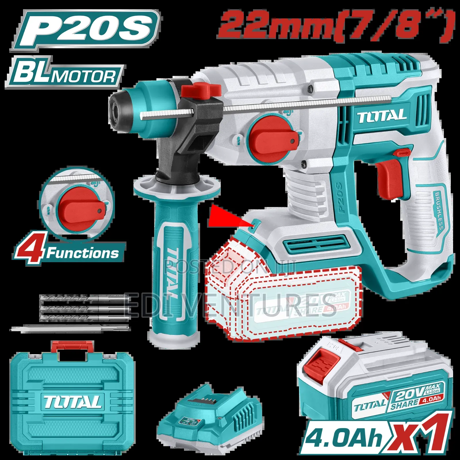 Total Cordless Rotary Hammer 22mm (7/8")