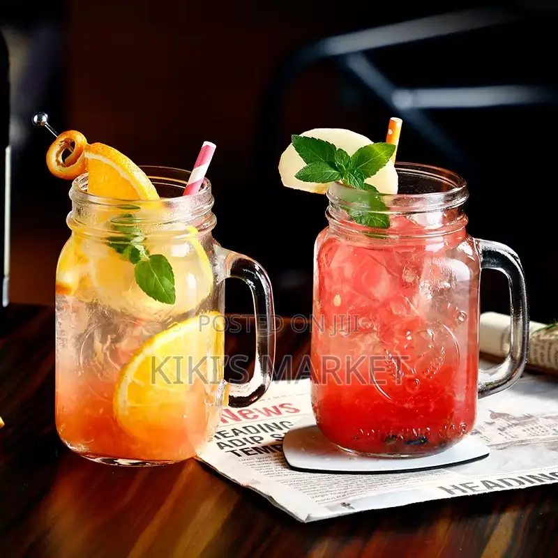 Mason Jar With Colored Lida and Straw