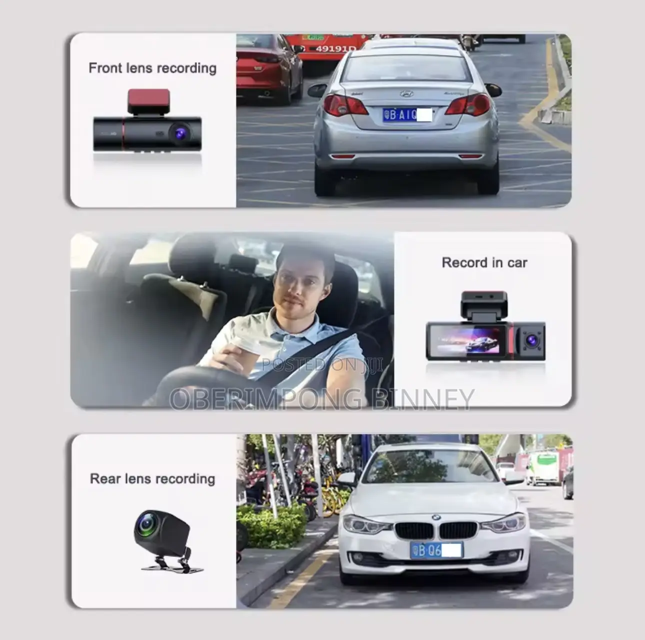  Dash Cam 3 in 1 Dashcam With GPS Resolution Front,Back and Inside