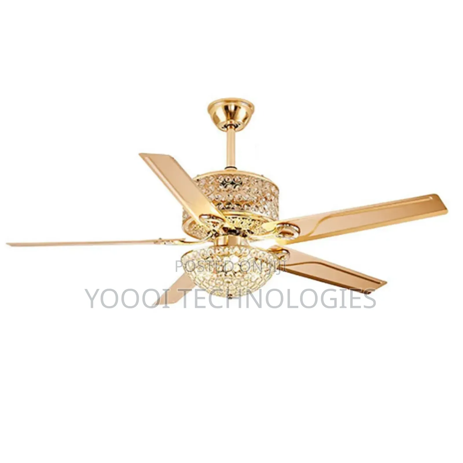 52" 5 Blades Luxury Gold 3 Color Chandelier Fan Light