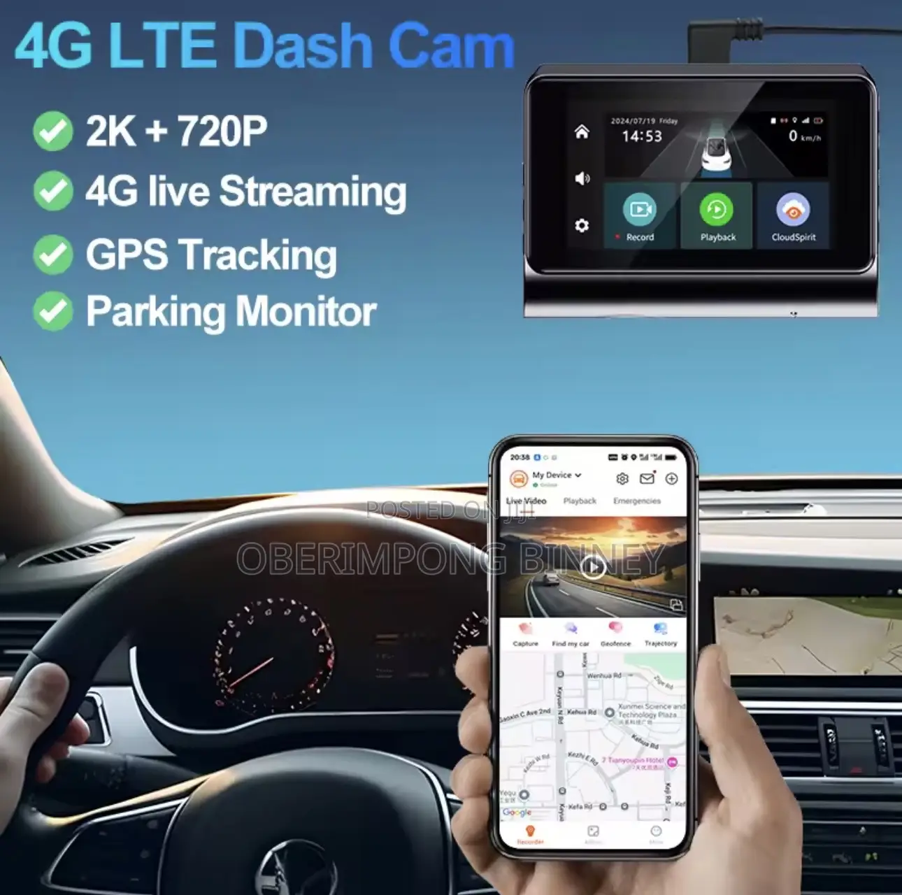Dashcam Dash Cam 4g(Sim Card) /Wifi (Gps System )Camera Resolution