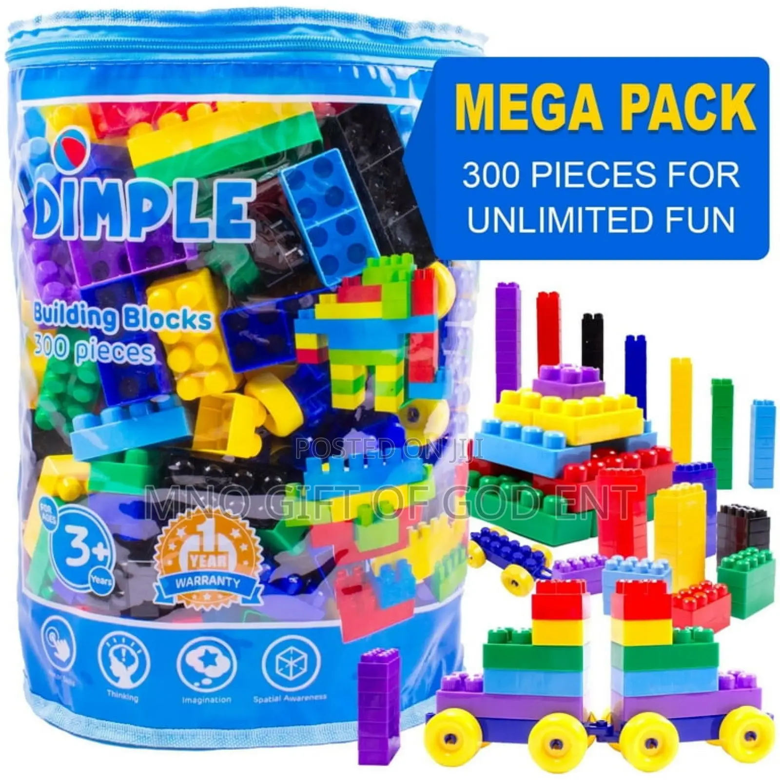 Dimple Soft Plastic Multi Colored Building Block Set Wheeled Train